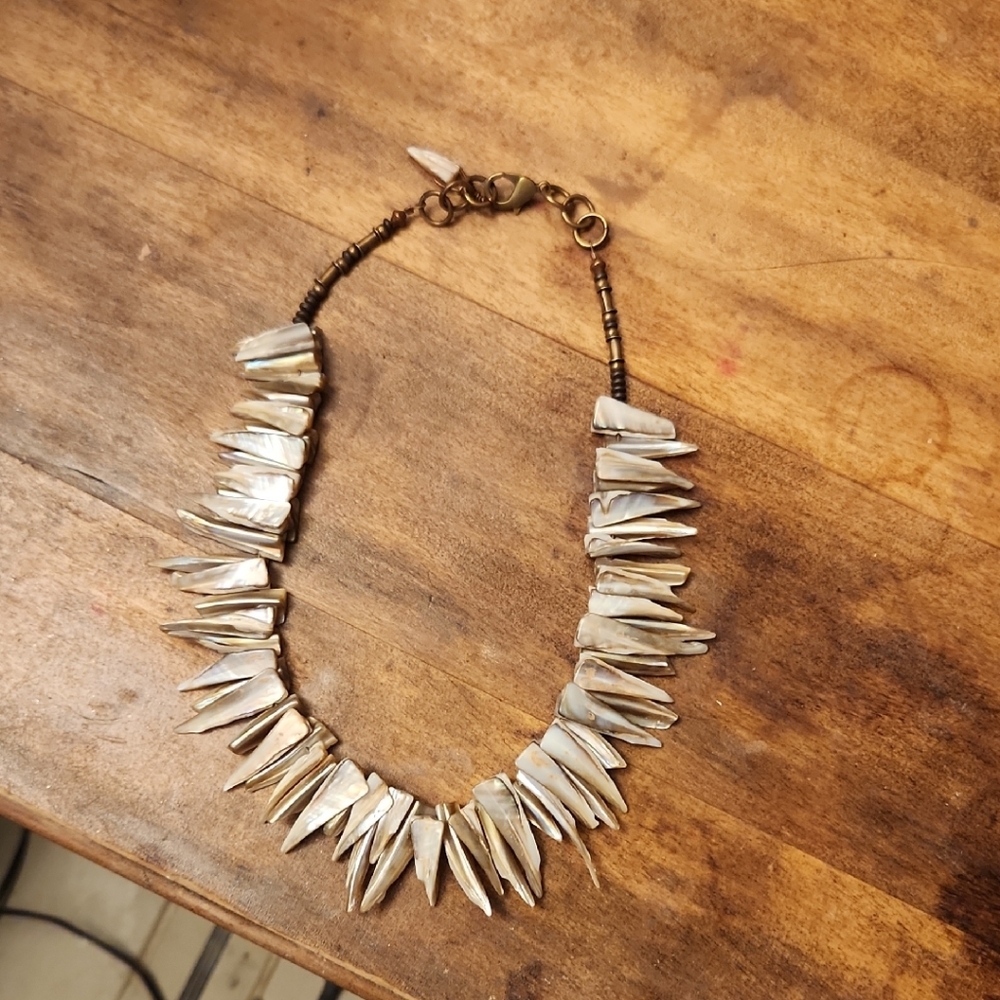 Edgy Real Abalone Gold and Cream Necklace